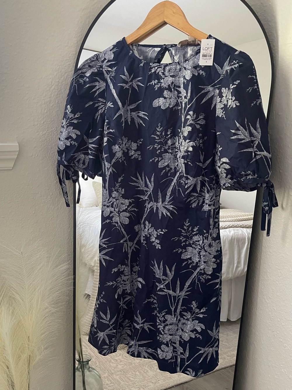 LOFT Navy White Tropical Print Dress